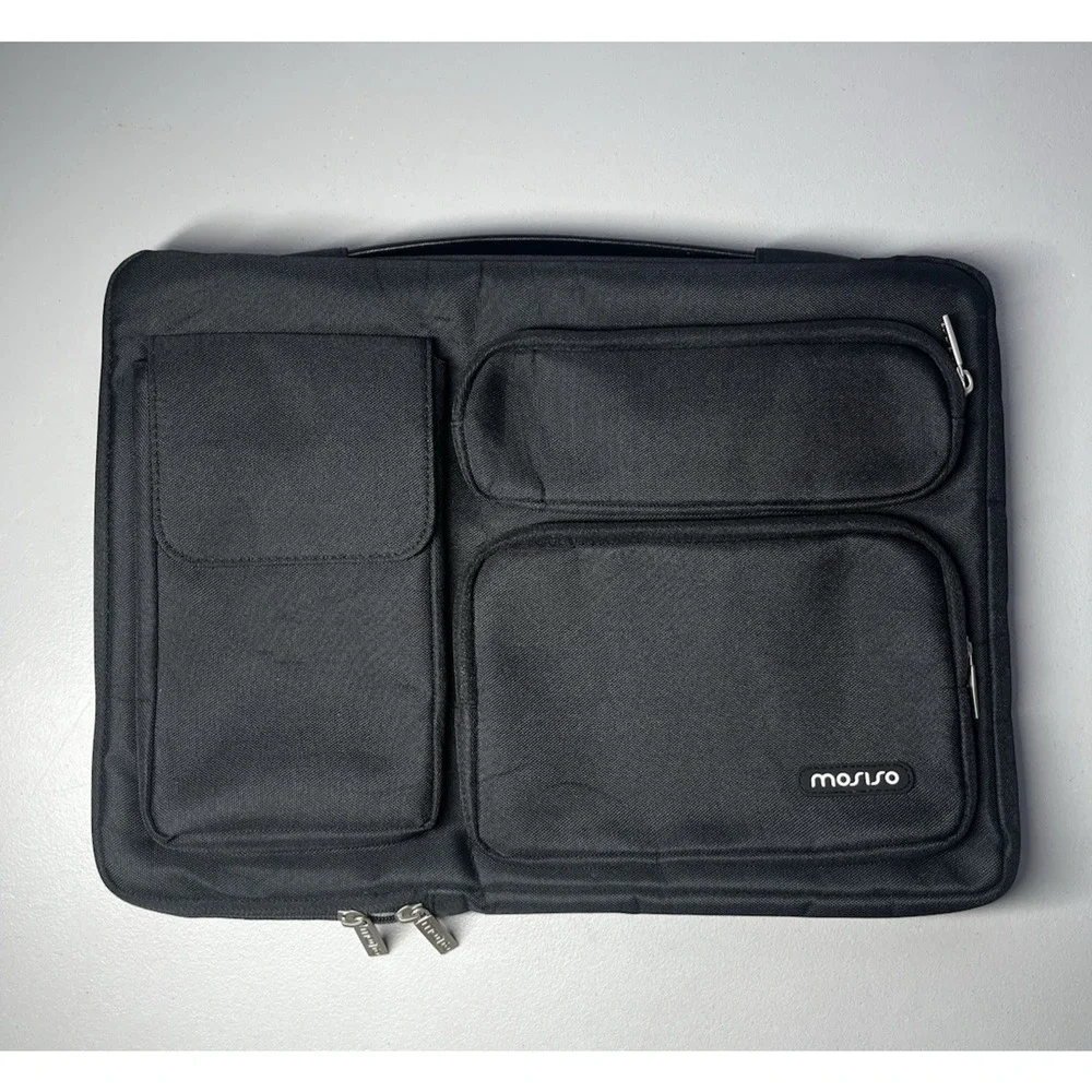 Mosiso Laptop Soft Case Briefcase Top Handle Black Full Zip Cushioned w/ Pockets
